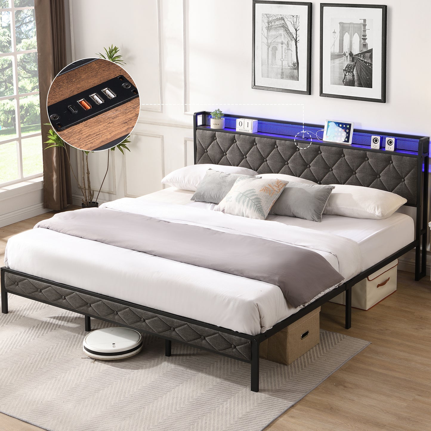 King Bed with Storage Headboard