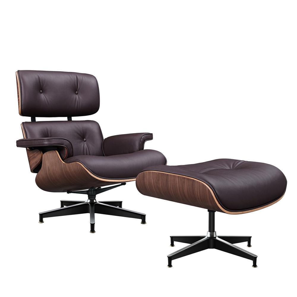 Large Version Genuine Leather Lounge Chair Club Seat Armchair and Ottoman