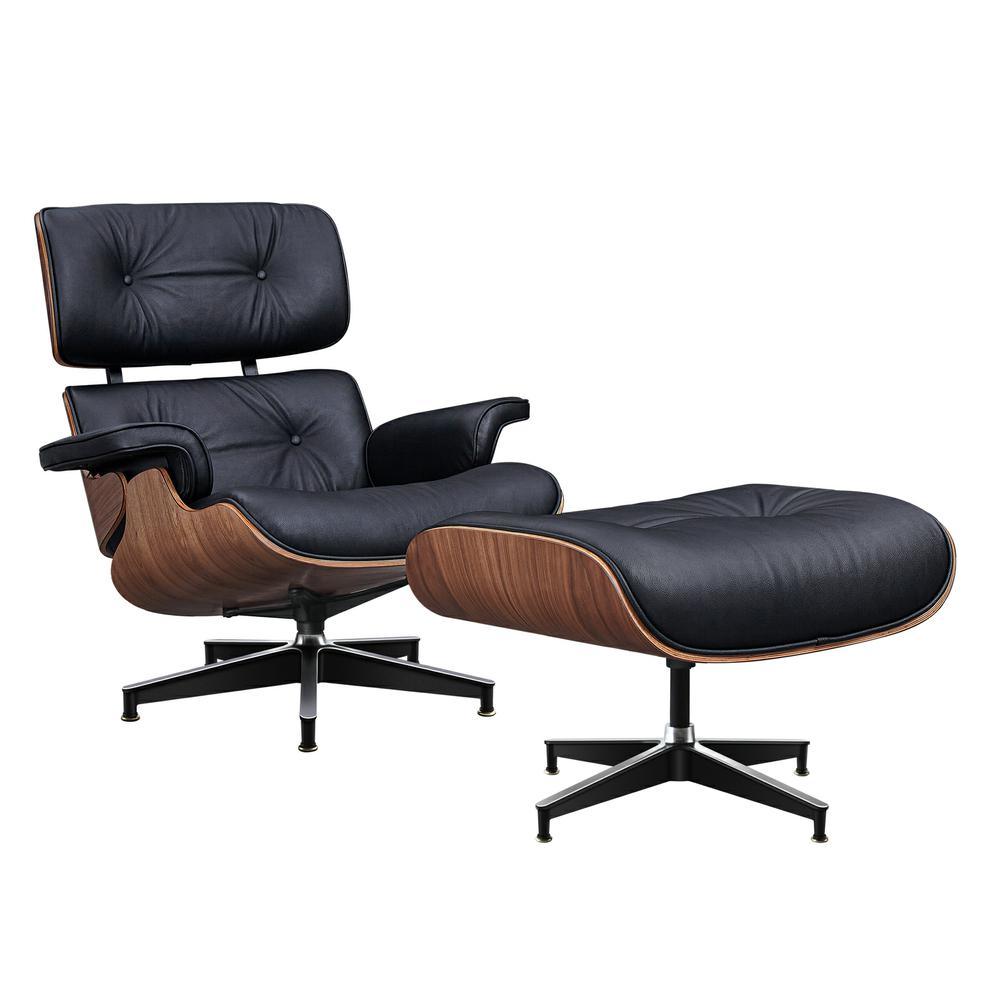 Large Version Genuine Leather Lounge Chair Club Seat Armchair and Ottoman