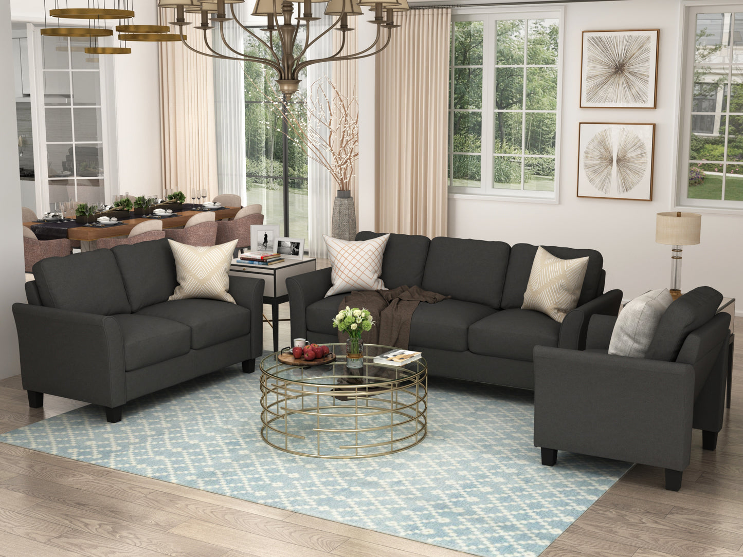 3 Pieces Sofa Set; Living Room Set