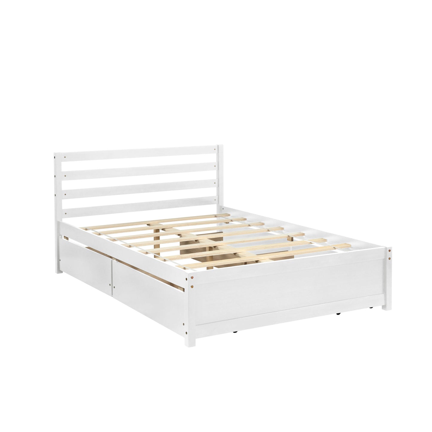 Full Size Bed with 4 Storage Drawers and White Headboard