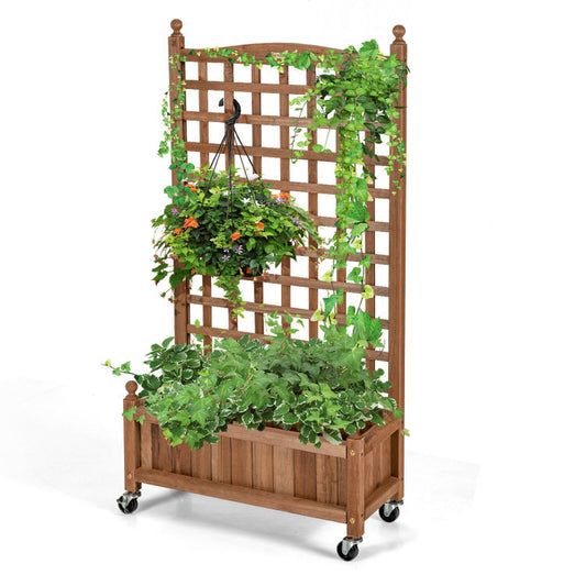 Wood Planter Box with Trellis Mobile Raised Bed for Climbing Plant