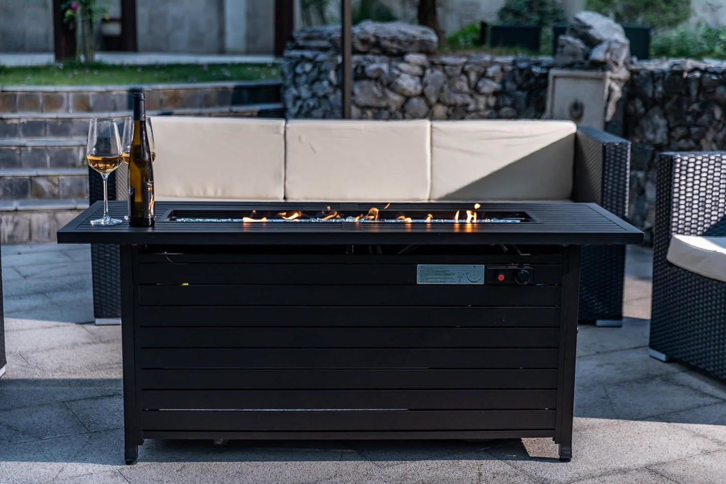 LEGACY HEATING 57 Inch Propane Fire Pit Table, 50,000BTU Outdoor Gas Fire Pit, 2 in 1 Rectangular Firepit Extruded Aluminum w/ Lid, Glass Beads, ETL Certified for Gatherings on Garden Backyard, Mocha