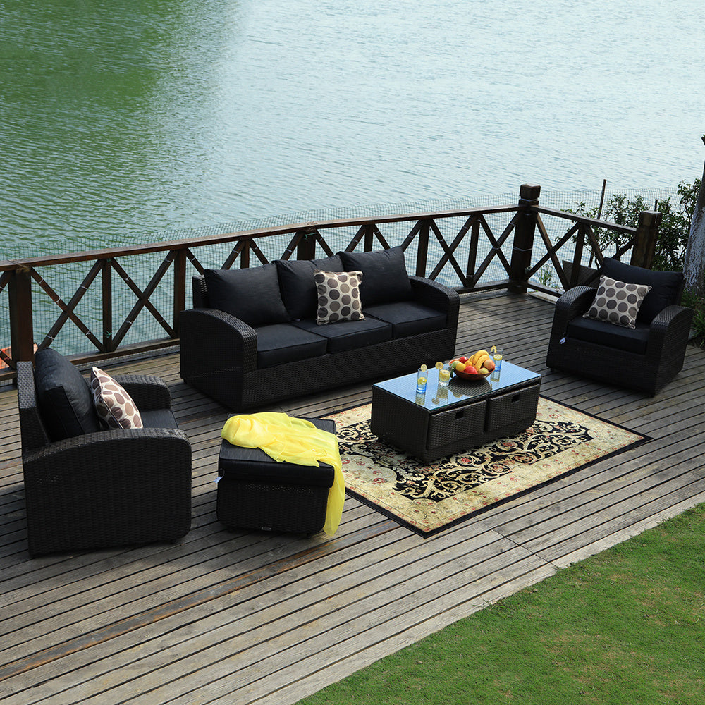 Wicker Aluminum 5-piece Outdoor Rattan Wicker Sofa Rattan Patio Garden Furniture
