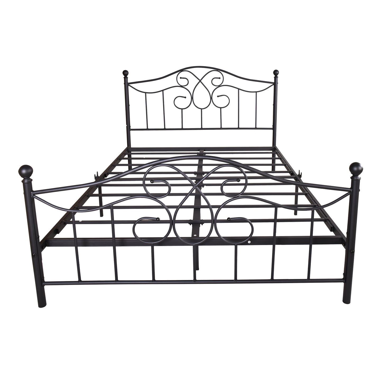 Queen Metal bed frame, No Box Spring Needed with Vintage Headboard and Footboard Premium Steel Slat Support Mattress Foundation, Black