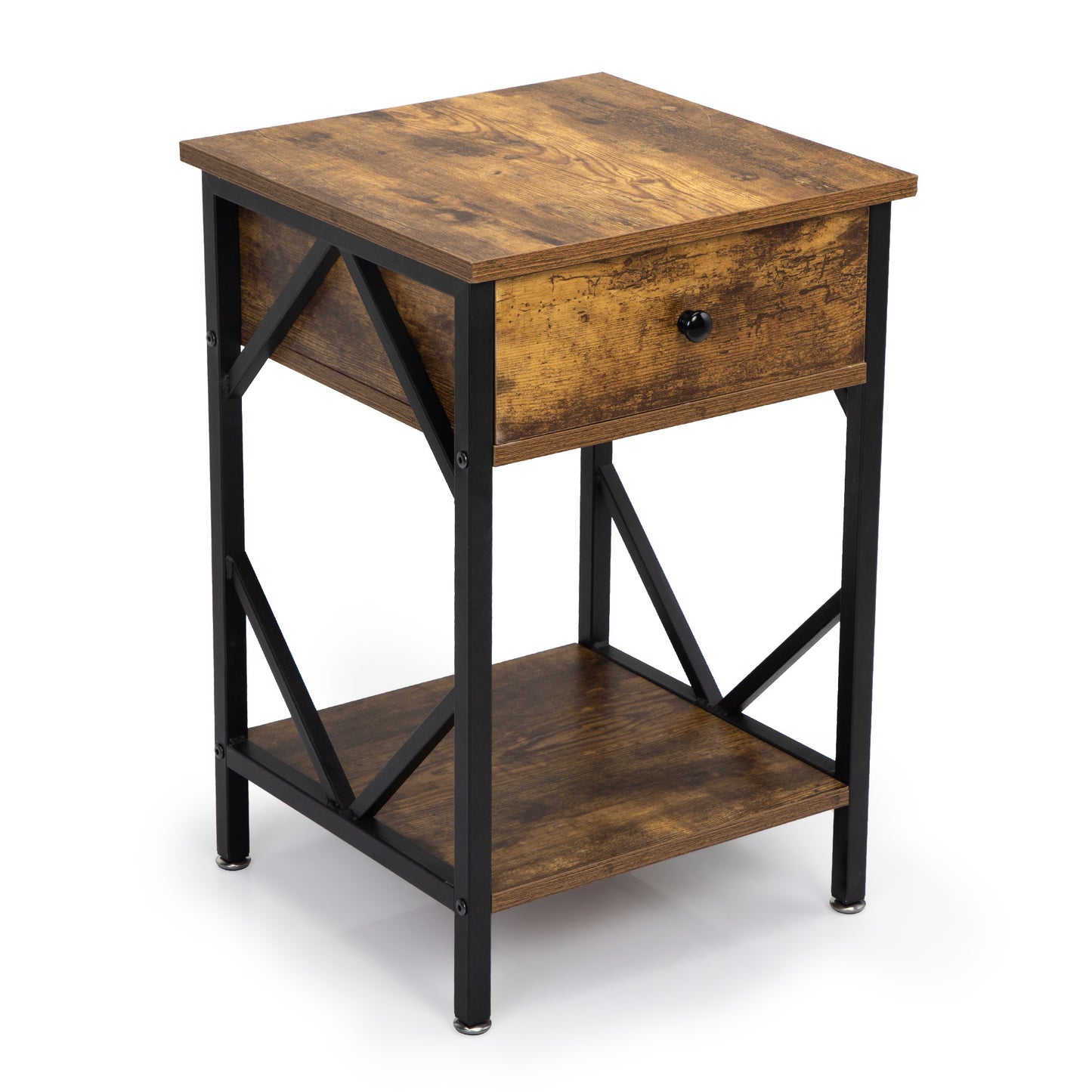 Set of 2 Nightstand Industrial End Table with Drawer