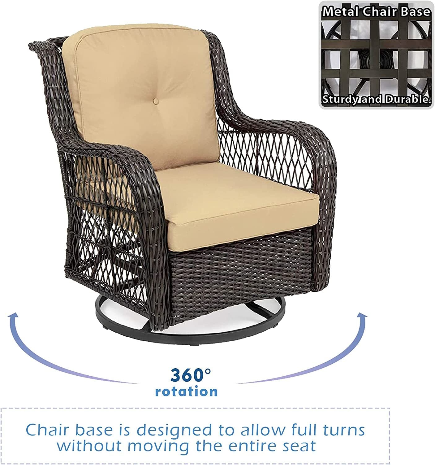 Resin Wicker Swivel Rocker Patio Chair; and Tempered Glass Top Side Coffee Table; Outdoor Rattan Conversation Sets