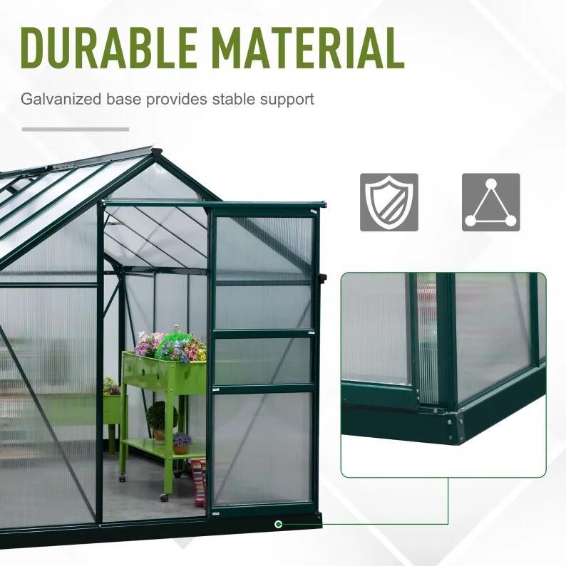 10' x 6' x 7' Aluminum Polycarbonate Walk-In Garden Greenhouse UV-Resistant