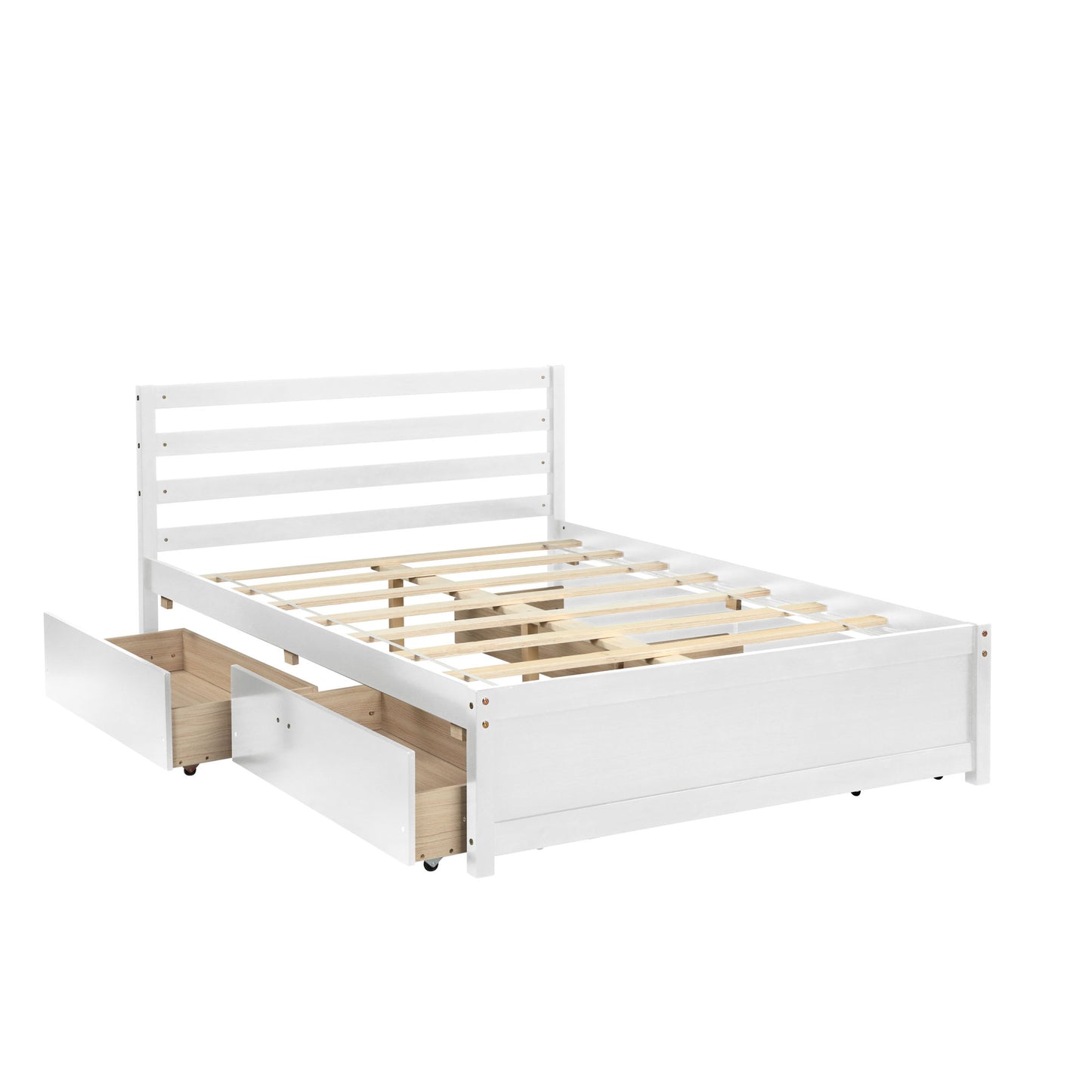 Full Size Bed with 4 Storage Drawers and White Headboard