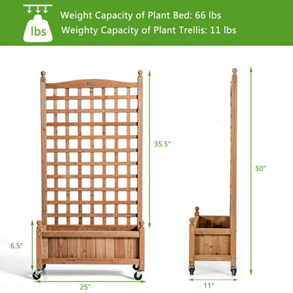 Wood Planter Box with Trellis Mobile Raised Bed for Climbing Plant