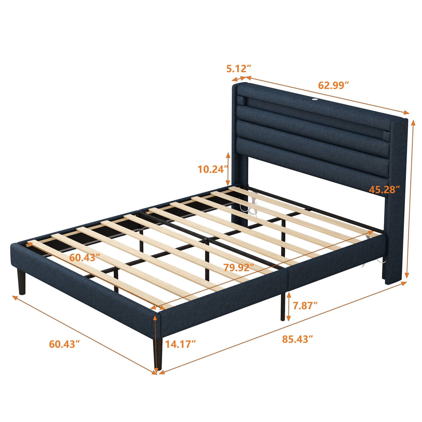 Queen Size Bedframe with LED Bedside Induction Light