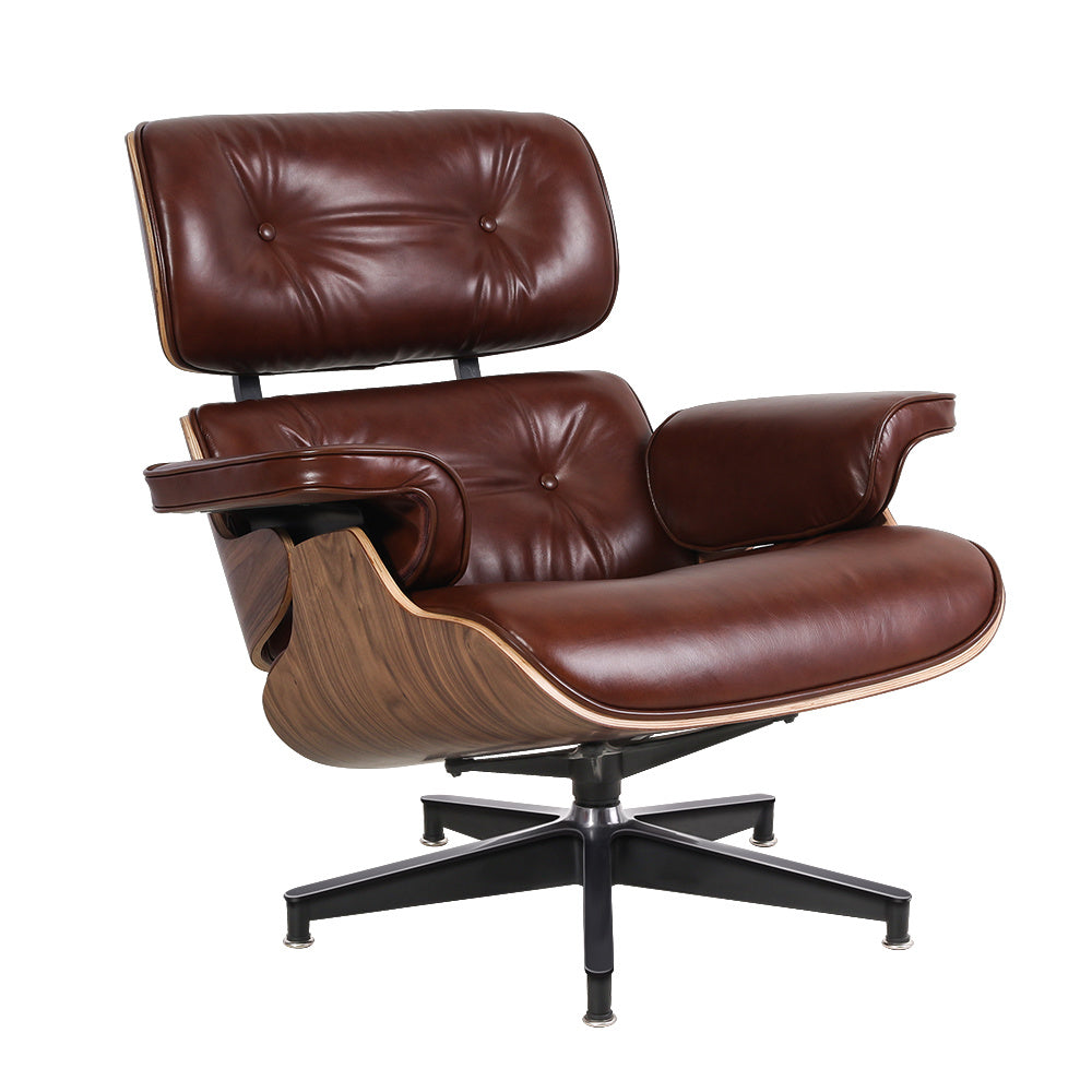 Living Room Swivel Lounge Chair with Ottoman Genuine Leather