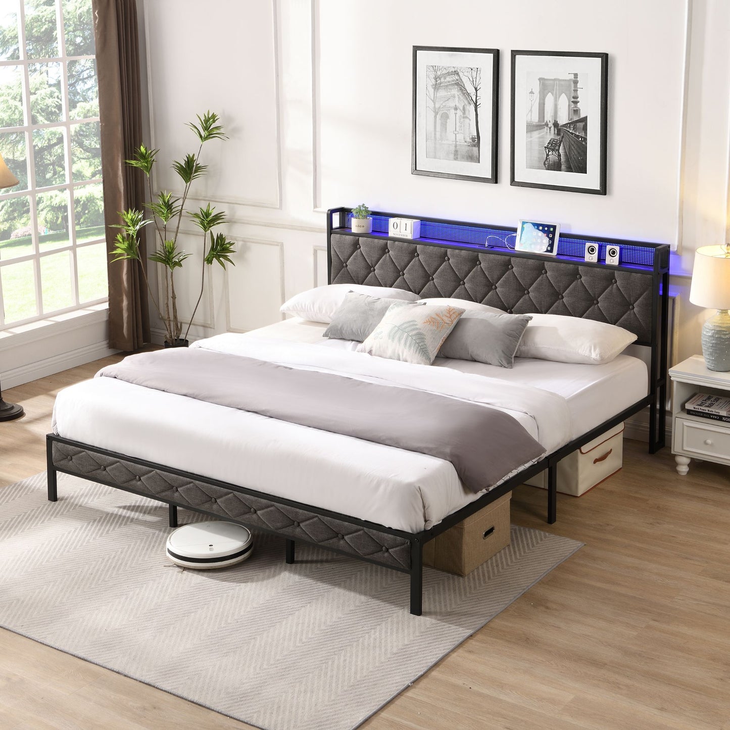 King Bed with Storage Headboard