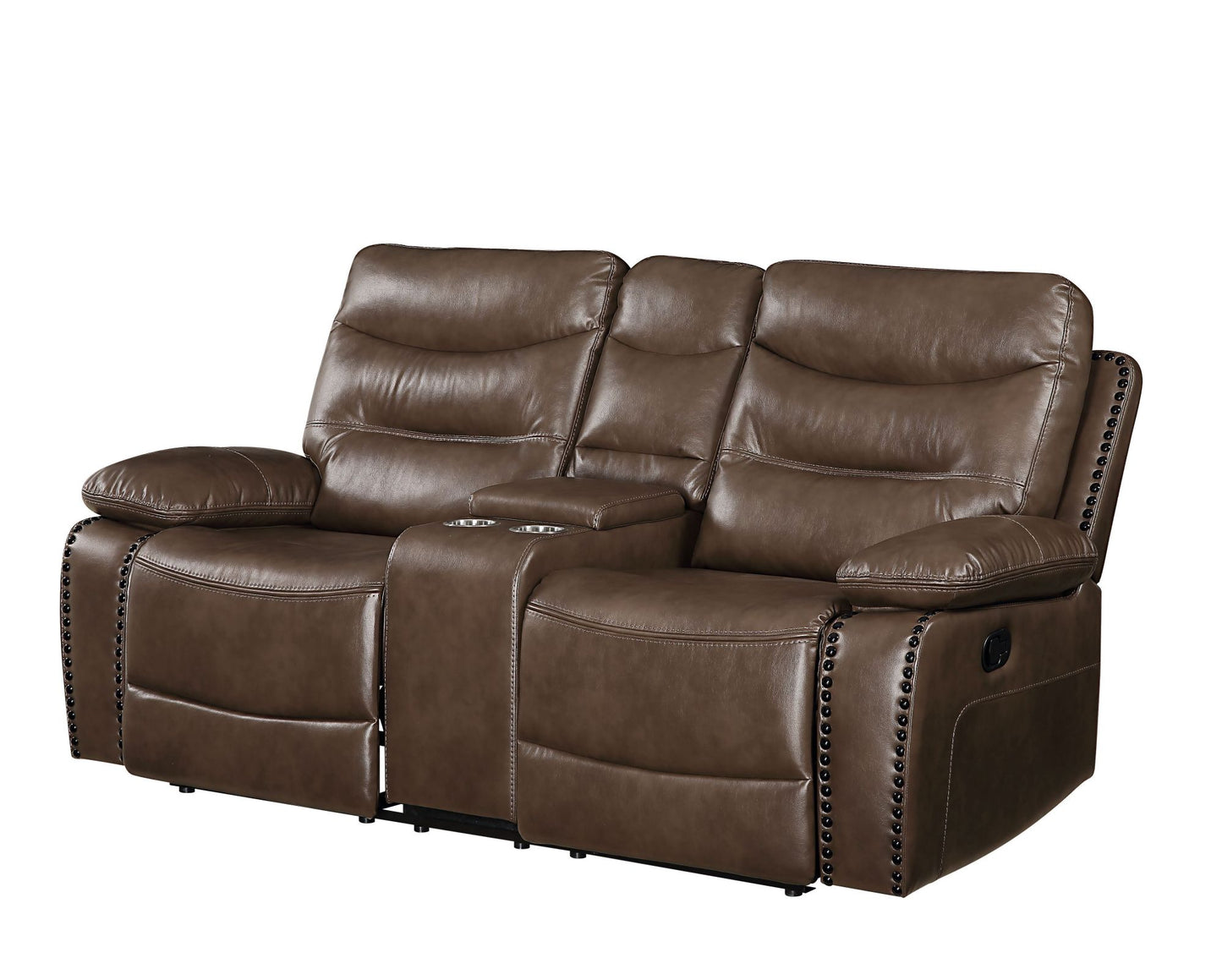 Aashi Loveseat w/Console (recliner); Brown Leather-Gel Match