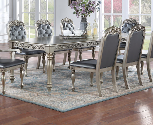 Formal Dining Table w 2x Leaves Silver / Grey Finish Antique Design Large Family Dining Room Furniture