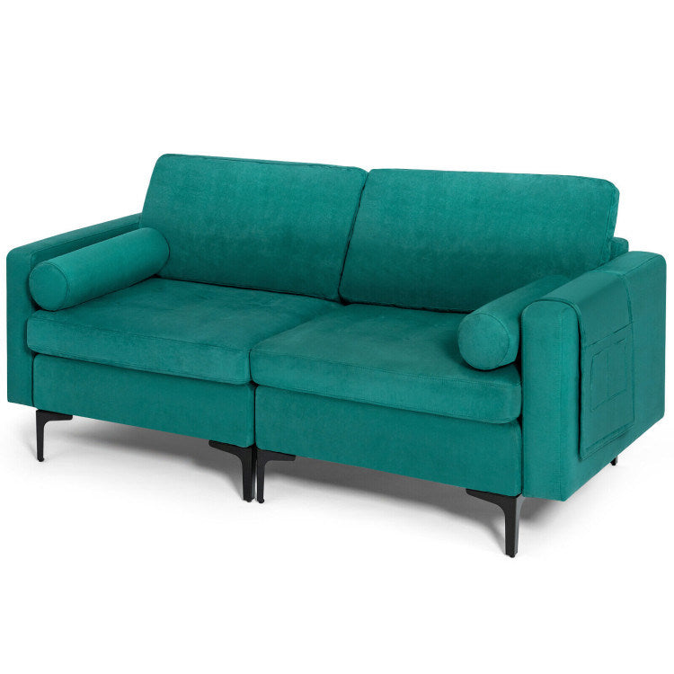 Modern Loveseat Sofa with 2 Bolsters and Side Storage Pocket
