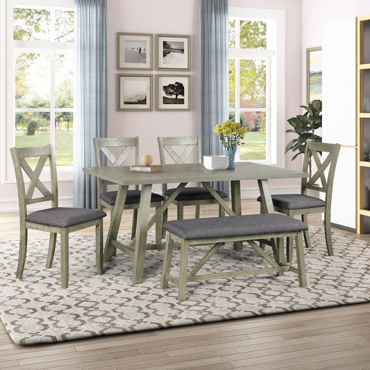 6 Piece Dining Table Set Wood Dining Table  Gray D0102HIRVHW Gray
