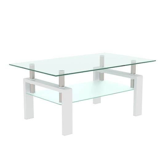White Legs and Clear Glass Coffee Table, Modern Side Tables for Living Room.
