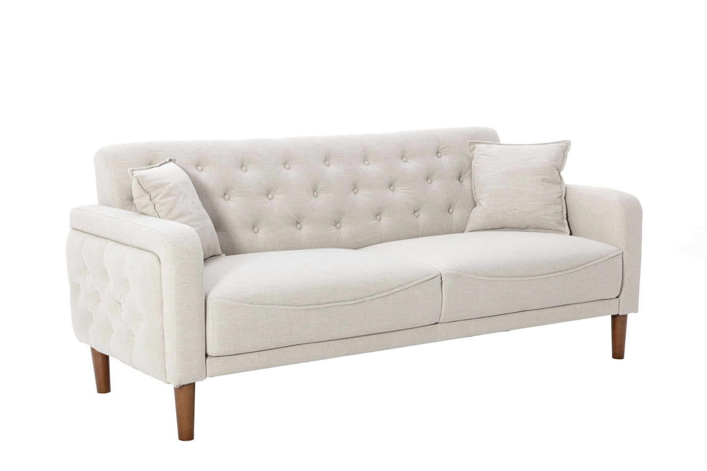 Gray Linen Loveseat with Button Tufting with 2 pillows