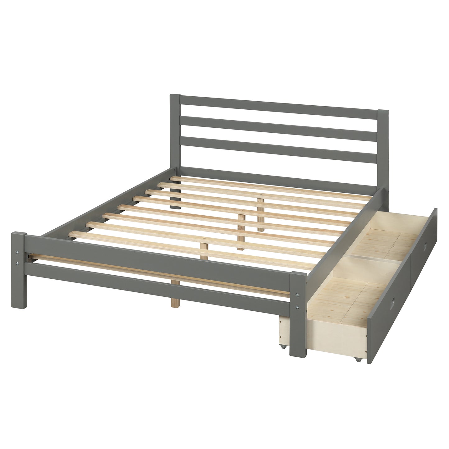 Wood platform bed with two drawers, full