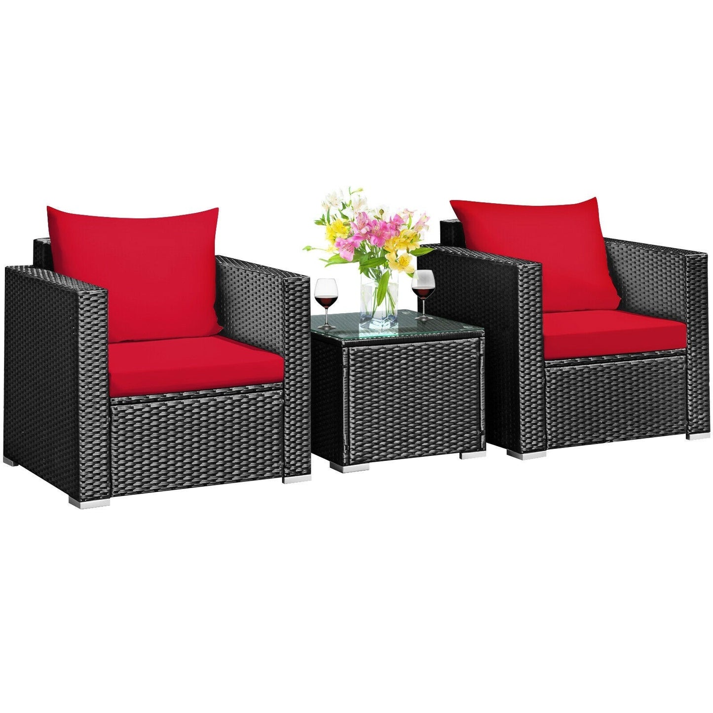 3 Pcs Patio wicker Furniture Set with Cushion