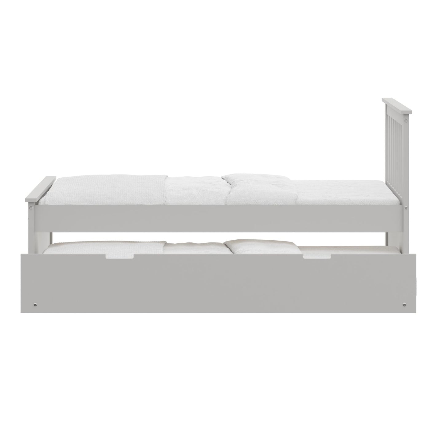 Gray Twin Bed with Trundle, Solid Wood Malibu Bed Frame with Twin Size Pull-Out Trundle for Kids and Toddlers