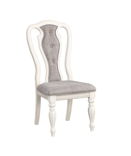 ACME Florian Side Chair(Set-2), Gray Fabric & Antique White Finish