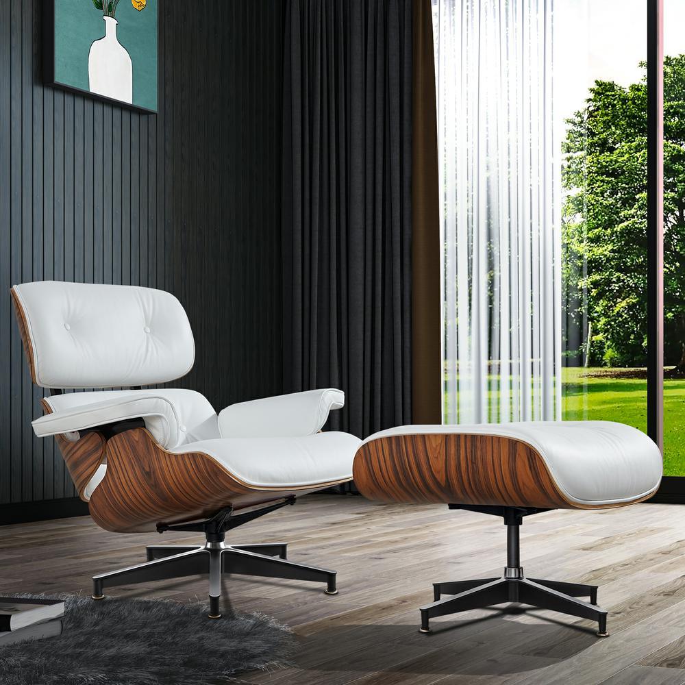 Living Room Swivel Lounge Chair with Ottoman Genuine Leather