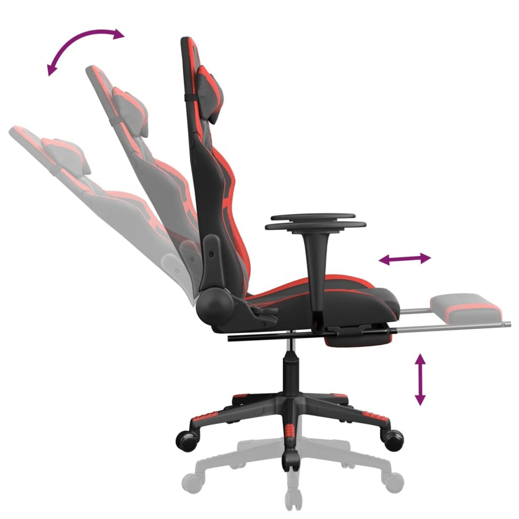 Gaming Chair with Footrest Black and Red Faux Leather