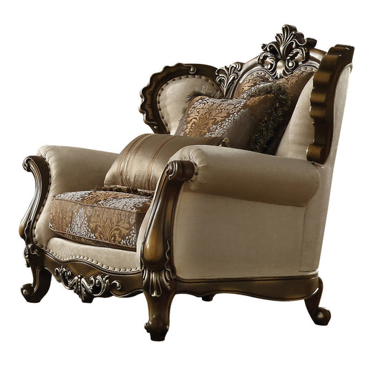 Fabric Upholstered Chair with 2 Pillows in Antique Oak Brown