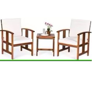 3 Piece Acacia Wood Patio Furniture Set – Modern Outdoor Chairs with Cushions & Coffee Table