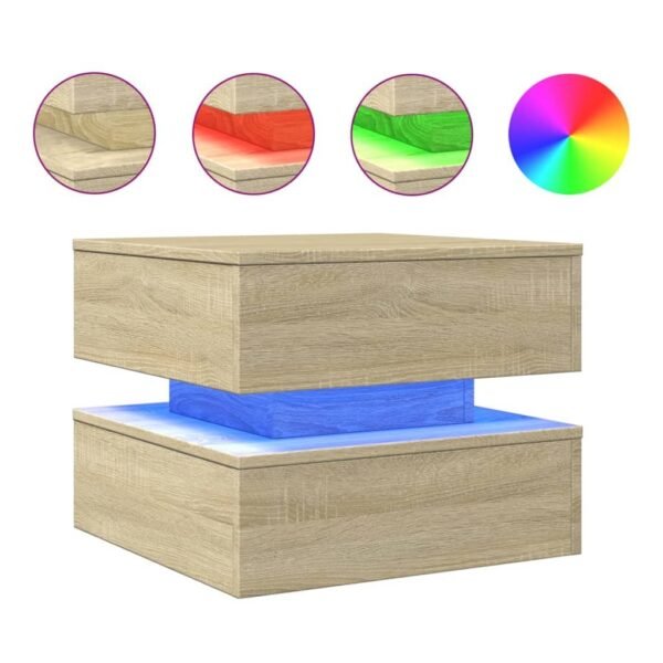 Sonoma Oak Coffee Table with LED Lights – Square Engineered Wood, Matte Finish, Modern Style - Image 2