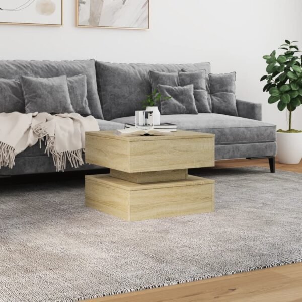 Sonoma Oak Coffee Table with LED Lights – Square Engineered Wood, Matte Finish, Modern Style - Image 4