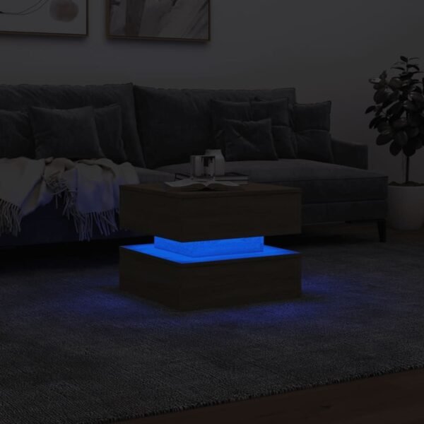 Sonoma Oak Coffee Table with LED Lights – Square Engineered Wood, Matte Finish, Modern Style - Image 5