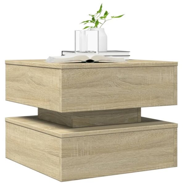 Sonoma Oak Coffee Table with LED Lights – Square Engineered Wood, Matte Finish, Modern Style - Image 6