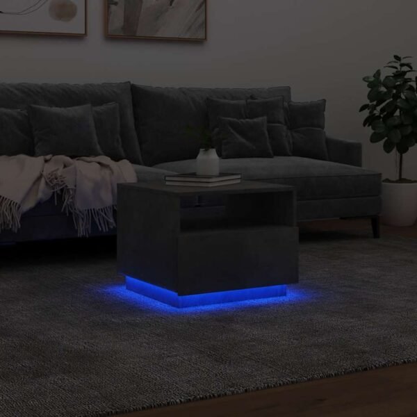 Modern Concrete Grey Coffee Table with LED Lights – Wood Table for Living Room - Image 5