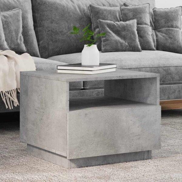 Modern Concrete Grey Coffee Table with LED Lights – Wood Table for Living Room
