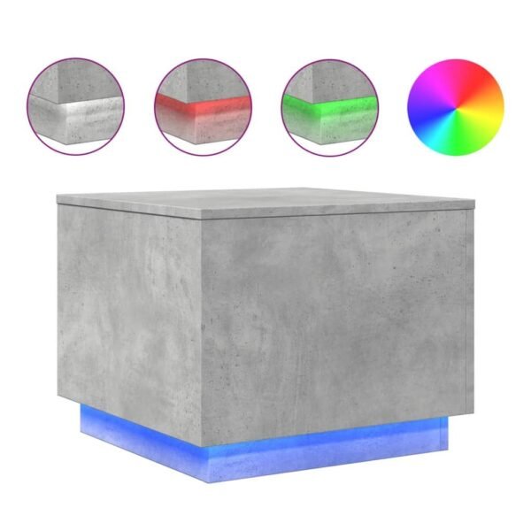 Modern Square Coffee Table with LED Lights – Concrete Grey Engineered Wood, Matte Finish - Image 2