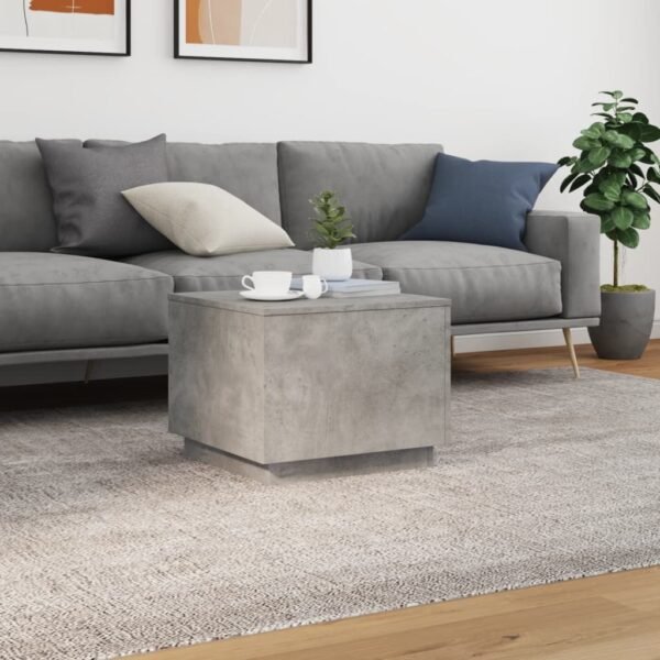 Modern Square Coffee Table with LED Lights – Concrete Grey Engineered Wood, Matte Finish - Image 4