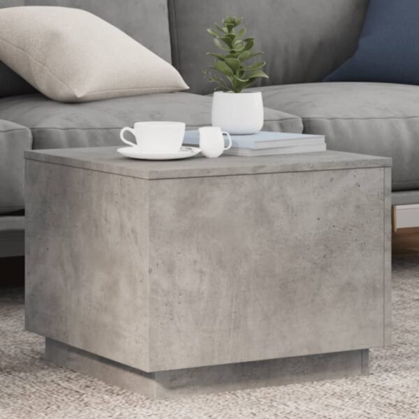 Modern Square Coffee Table with LED Lights – Concrete Grey Engineered Wood, Matte Finish