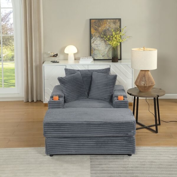 Comfy Deep Seat Sofa with Ottoman & 2 Toss Pillows – Corduroy Fabric Couch for Living Room - Image 3