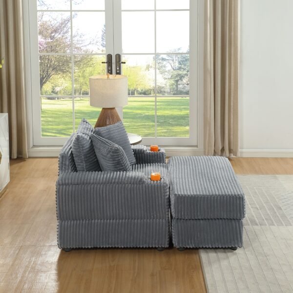 Comfy Deep Seat Sofa with Ottoman & 2 Toss Pillows – Corduroy Fabric Couch for Living Room - Image 5