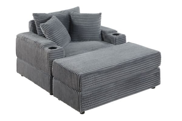 Comfy Deep Seat Sofa with Ottoman & 2 Toss Pillows – Corduroy Fabric Couch for Living Room - Image 7