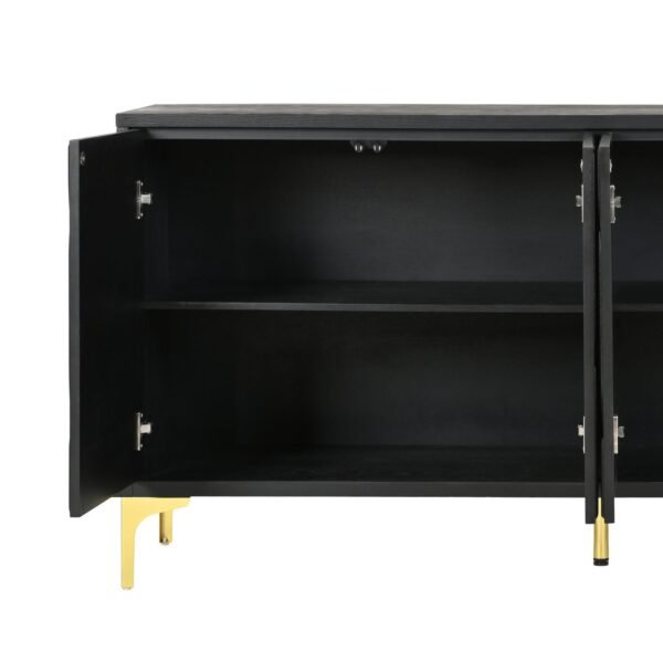 60" Sideboard Buffet Cabinet Handleless Press-to-Open Design,Carved Credenza Storage Cabinet with 4 Doors,Living Room Accent Buffet Modern Black,Entryway Wooden Side Board(Black) - Image 12