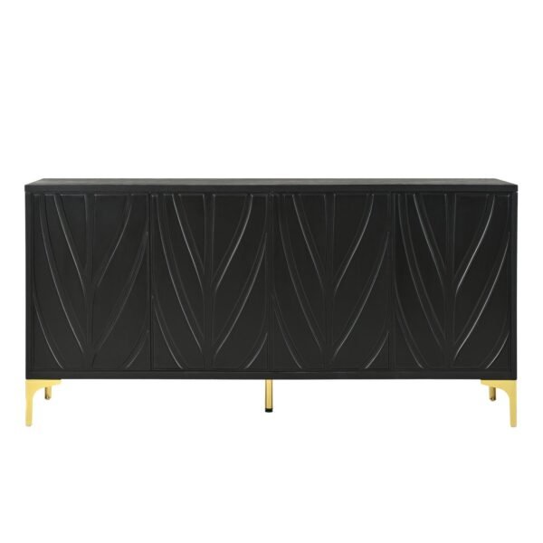 60" Sideboard Buffet Cabinet Handleless Press-to-Open Design,Carved Credenza Storage Cabinet with 4 Doors,Living Room Accent Buffet Modern Black,Entryway Wooden Side Board(Black) - Image 7