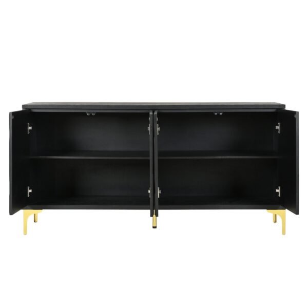 60" Sideboard Buffet Cabinet Handleless Press-to-Open Design,Carved Credenza Storage Cabinet with 4 Doors,Living Room Accent Buffet Modern Black,Entryway Wooden Side Board(Black) - Image 8