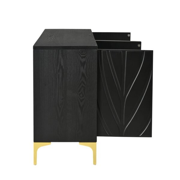 60" Sideboard Buffet Cabinet Handleless Press-to-Open Design,Carved Credenza Storage Cabinet with 4 Doors,Living Room Accent Buffet Modern Black,Entryway Wooden Side Board(Black) - Image 10