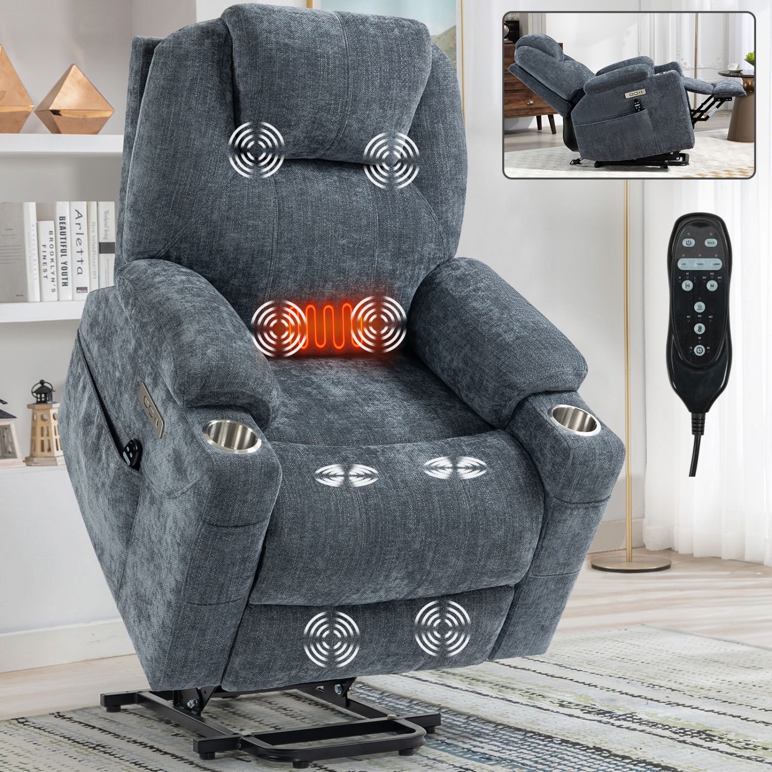 d010277r4ej-6.jpg Blue Power Lift Recliner Chair with Massage, Heat, USB-C, Cup Holders – 350 lbs Heavy Duty Chenille Recliner - Image 7