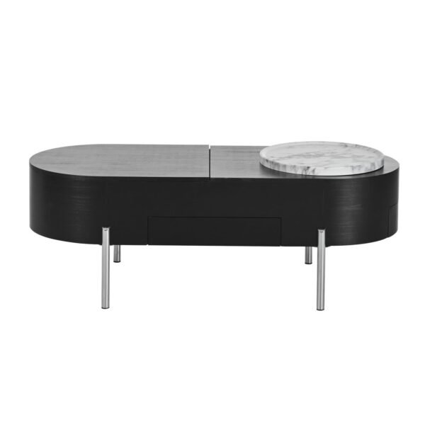 Black Lift-Top Coffee Table with Hidden Storage, Marble Rotating Tray & Drawers - Image 12