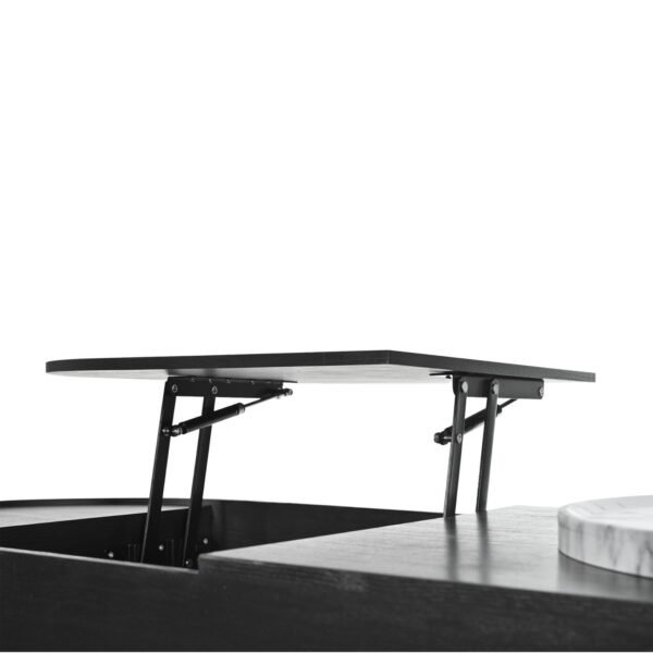 Black Lift-Top Coffee Table with Hidden Storage, Marble Rotating Tray & Drawers - Image 13